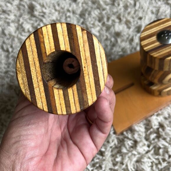 ANTIQUE STYLE Handmade Wood Brass Salt OR Peppermill and Salt Shaker Beautiful s - Picture 10 of 12